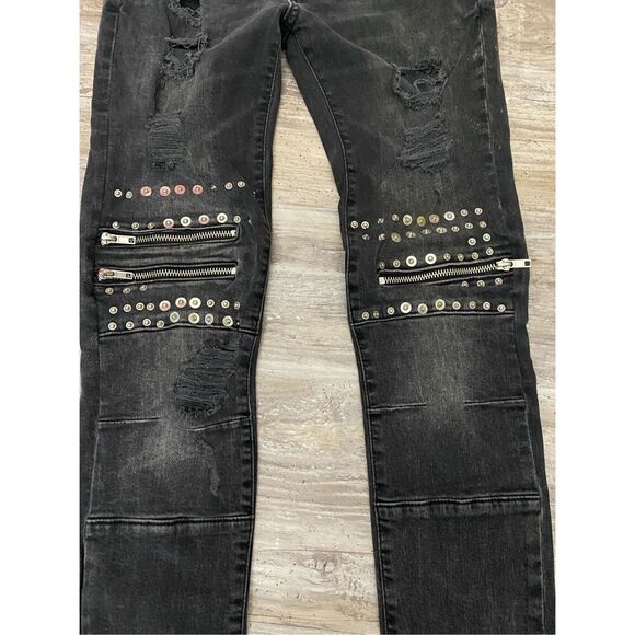 Zara Man Studded Skinny Jeans Button Fly Zipper Accents Men’s Sz 30 Waist - Picture 2 of 7